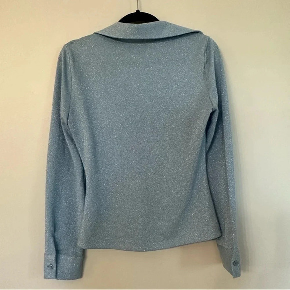 Zara Button Front Ruched Cutout Long Sleeve Light Blue Sparkle Top Size M NWOT - Picture 9 of 9